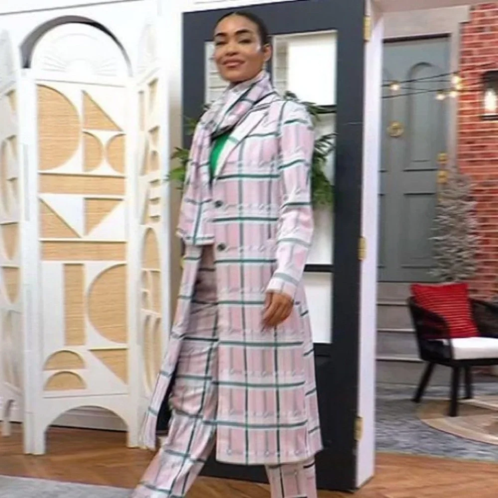 Pink and Green Striped Trench Coat with throw - Picture 4 of 7